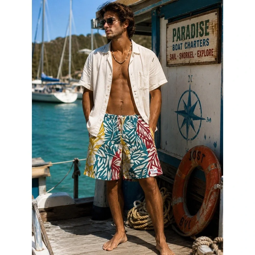 Vintage BUZZARDZ Tropical Board Shorts (small) Made in USA